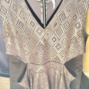 Eien USA Geometric Pattern Metallic Peplum Dress